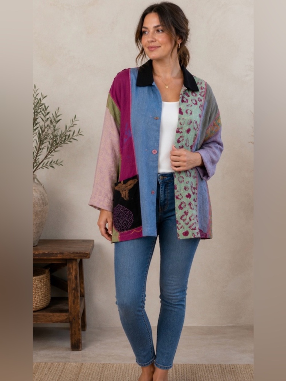 SCRAMBLE Multicolor Patchwork Button Down Shirt - Picture 3 of 15